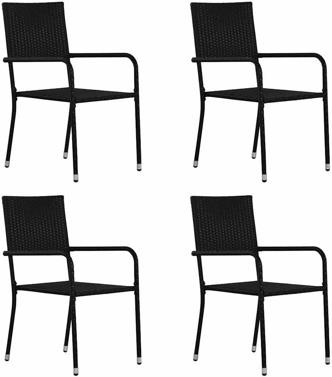 Polyrotan tuinstoelen, 4 stuks, zwart met stalen frame, tot 110 kg per zitting, ideaal voor terras en balkon