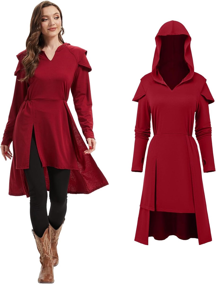 Jurk met capuchon voor dames, middeleeuwse vintage jurk met capuchon, gothic, mantel met capuchon, Halloween cosplay