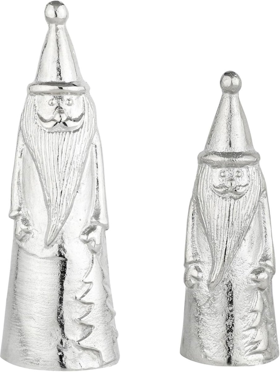 Figuren: Kerstman, zilver, set van 2, aluminium, 27 cm en 19 cm