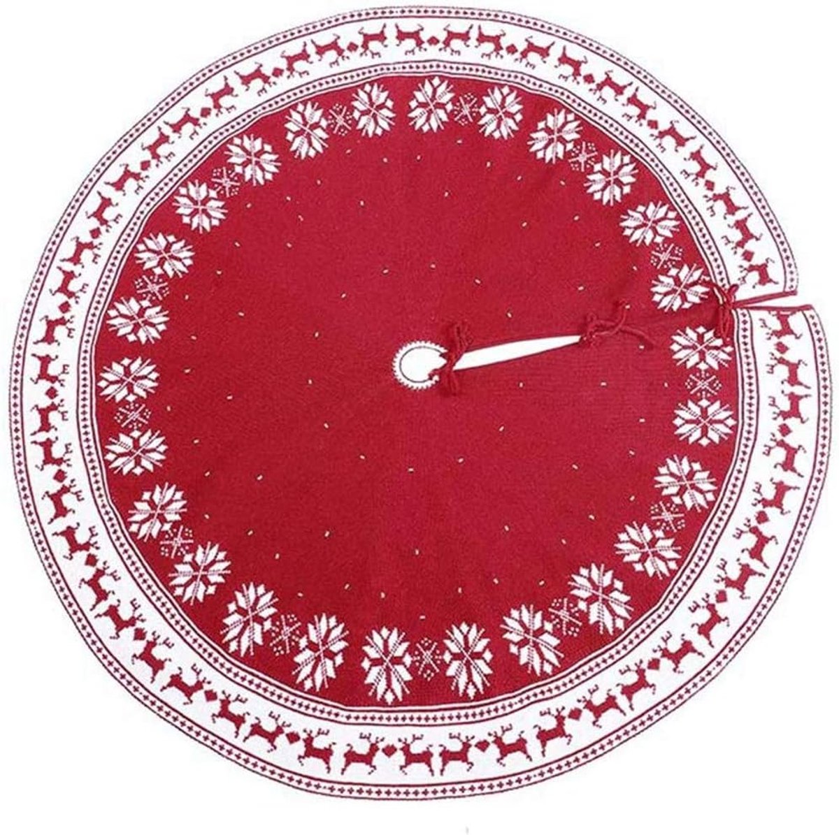 Kerstboomrok Met Ouderwets Sneeuwvlokpatroon Van Elanden, Gebreide Kerstboombodem Decoratief Schort, Gebruikt Voor Kerstversieringen Voor Het Nieuwe Jaar 122cm