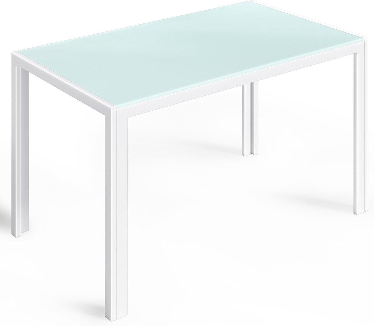 Eettafel van gehard glas, 120 x 70 x 75 cm, moderne keukentafel met metalen frame, krasbestendig en hittebestendig, voor keuken, woonkamer, eetkamer of koffietafel