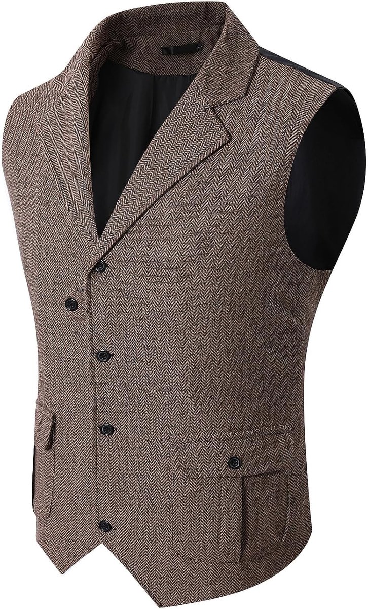 mintgreen Vintage visgraatvest voor heren, tweed vest, V-hals, regular fit, casual kostuumvest