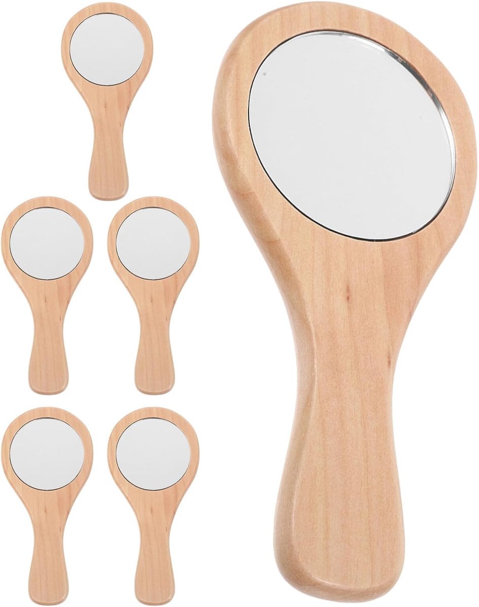 6 Stuks Delige Houten Handspiegel Compacte Ronde Draagbare Make-upspiegels met Helder Lichtgewicht Slank Ontwerp voor Reizen Zak Dagelijks Gebruik voor Mannen Vrouwen