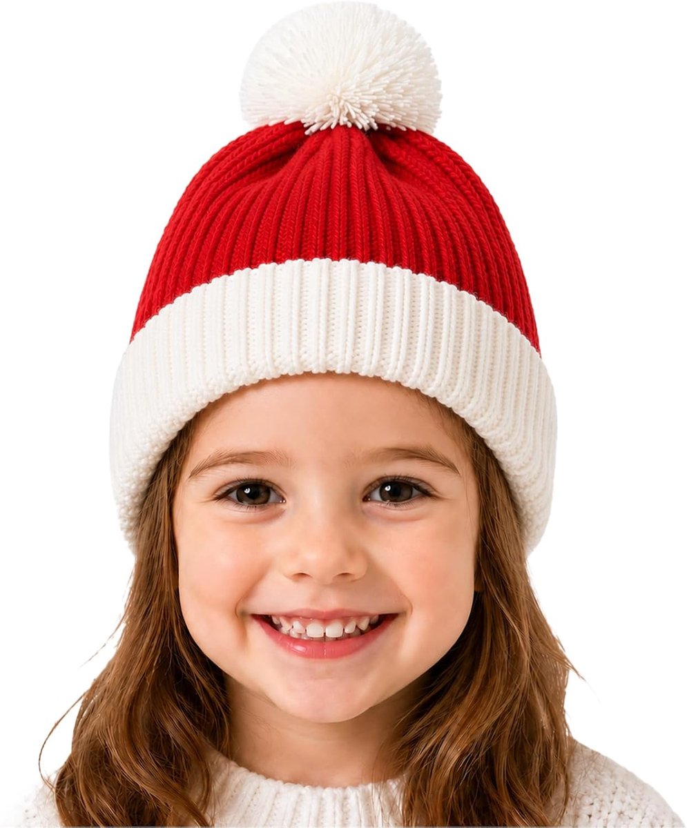 Kerstmuts voor Kinderen met Pompon, 4-8 Jaar
