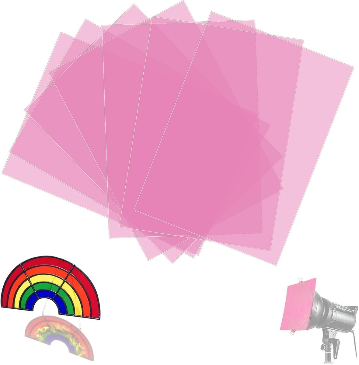 7 stuks folie hittebestendig voor lampen roze lampfolie 29,7 x 21 cm kleurfolies gel kleurfilter A4 transparante kleurcorrectie voor fotolamp schijnwerper grafie studio strobe flits LED