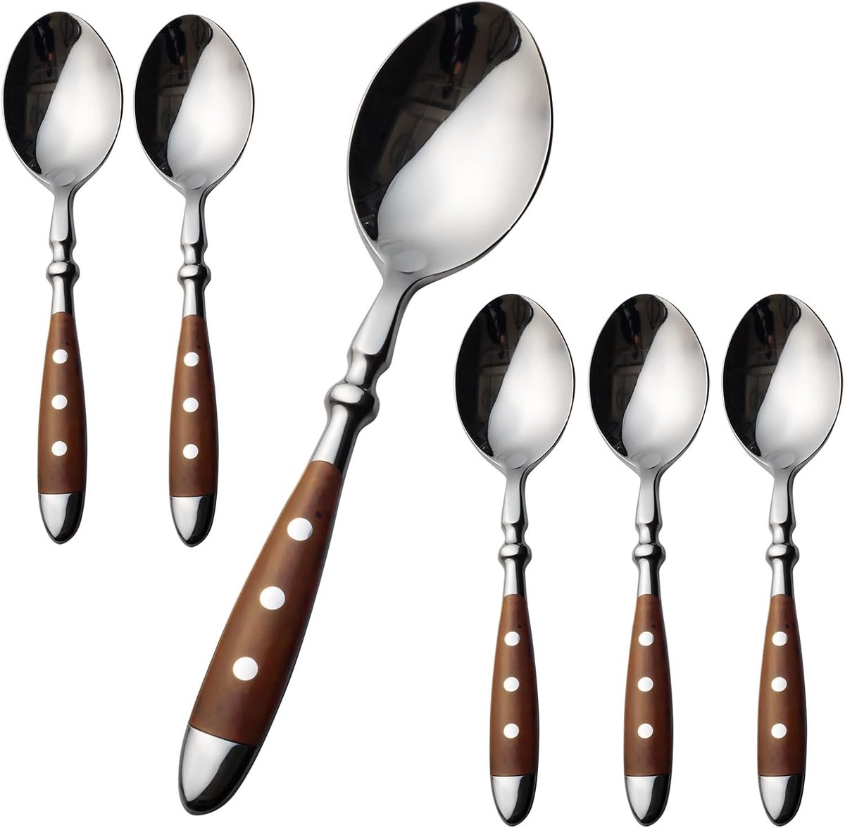Soeplepels, 6 stuks, roestvrij staal, eetlepels, bruine handgrepen, spiegelgepolijste tafellepel, bestek voor thuis, restaurant, hotel, dagelijks gebruik, Berlijn