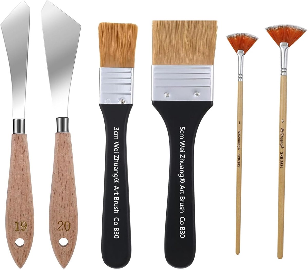 Dailygoods - 6 delige schildermes set - Kunstenaarsgereedschap - Professionele kwaliteit - Zwart - Voor acryl en olieverf - Perfect voor schilderen -.