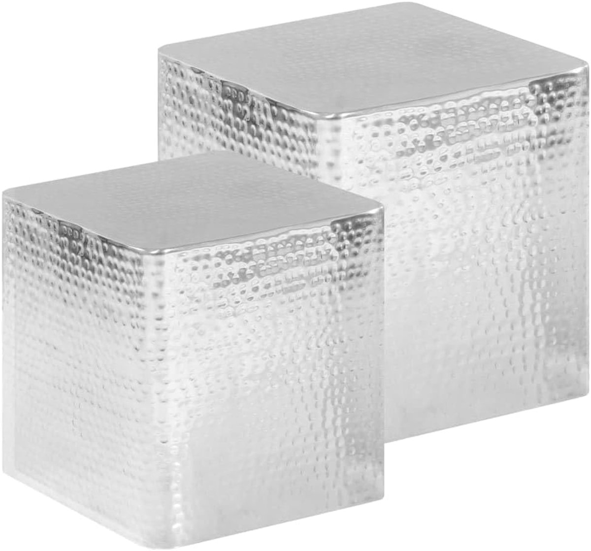 Aluminium gehamerde afwerking salontafelset 2 stuks zilver