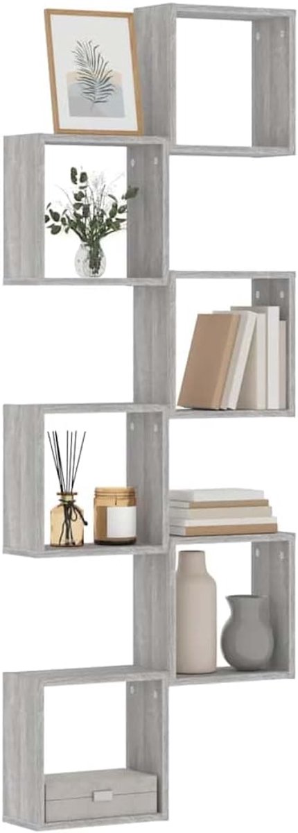 6 stuks grijs Sonoma houten rek hangrek voor badkamer 30x15x30 cm