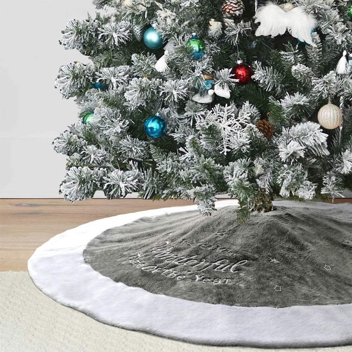 Luxe Neppels Deken voor Kerstboom met Sneeuwvlok Ontwerp - Zachte Dubbele Laag voor Feestelijke Versiering - Grijs 91.5 cm