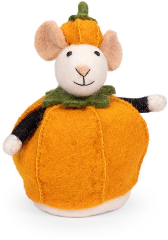 Wolvilt Muis Heks met Bezem - Zwart - Fairtrade Homedeco - 20x10cm — afbeelding 3