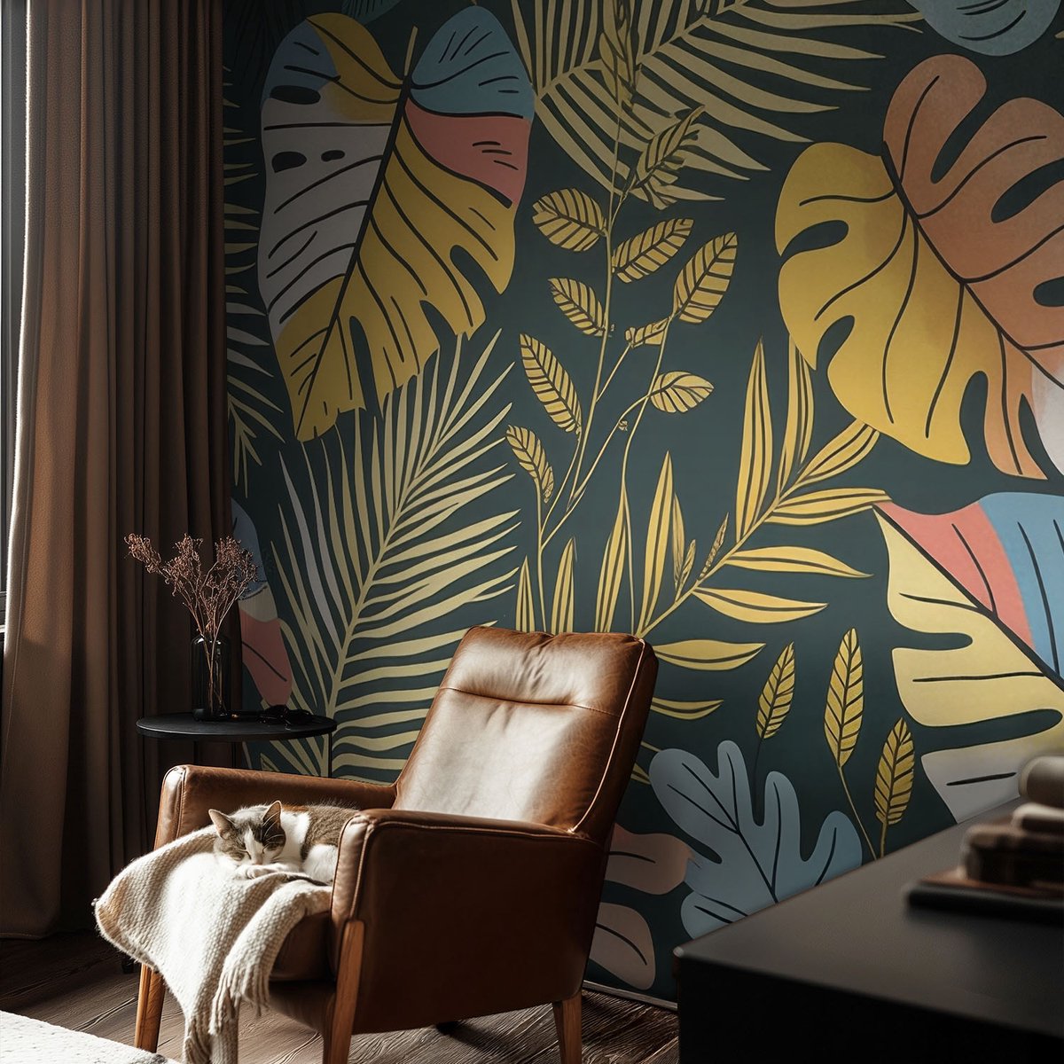Coloray Vliesbehang - Geel Snellijm Behang - 104x70 cm - Tropische Energie Fotobehang Vlies - Woonkamer behang Bloemen En Planten - Muurschildering - Woonkamer behang