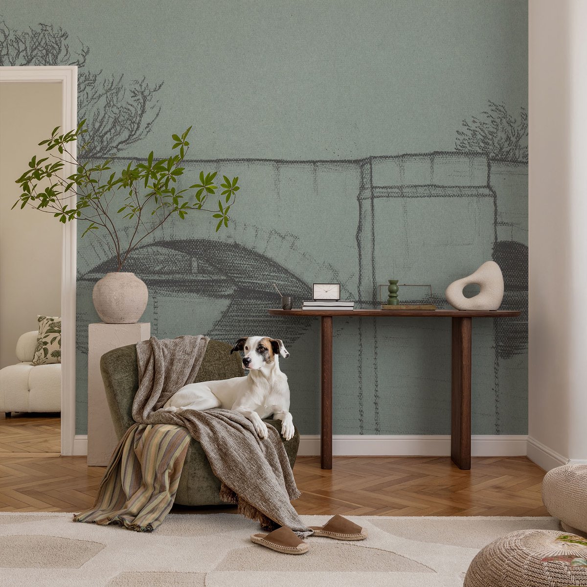 Coloray Vliesbehang - Grijs Snellijm Behang - 104x70 cm - Boogbrug Fotobehang Vlies - Hal behang Architectuur - Muurschildering - Woonkamer behang