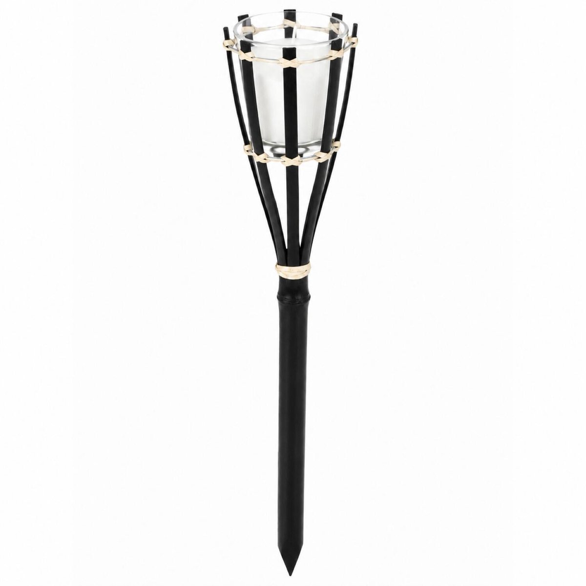 Pro Garden Tuinfakkel met kaars - 1x - bamboe - zwart - 30 cm - citronella - fakkels