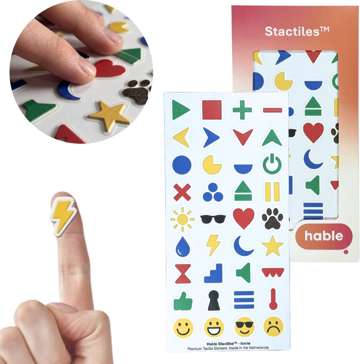 Hable Stactiles 3D Tactiele Stickers Pictogrammen - Voelbare Markering - Voor Slechtzienden, Blinden & Senioren - 36 stuks