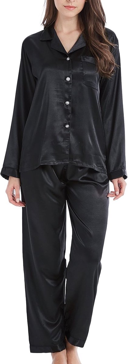Pyjama voor dames, satijn, lang, nachtkleding, loungewear
