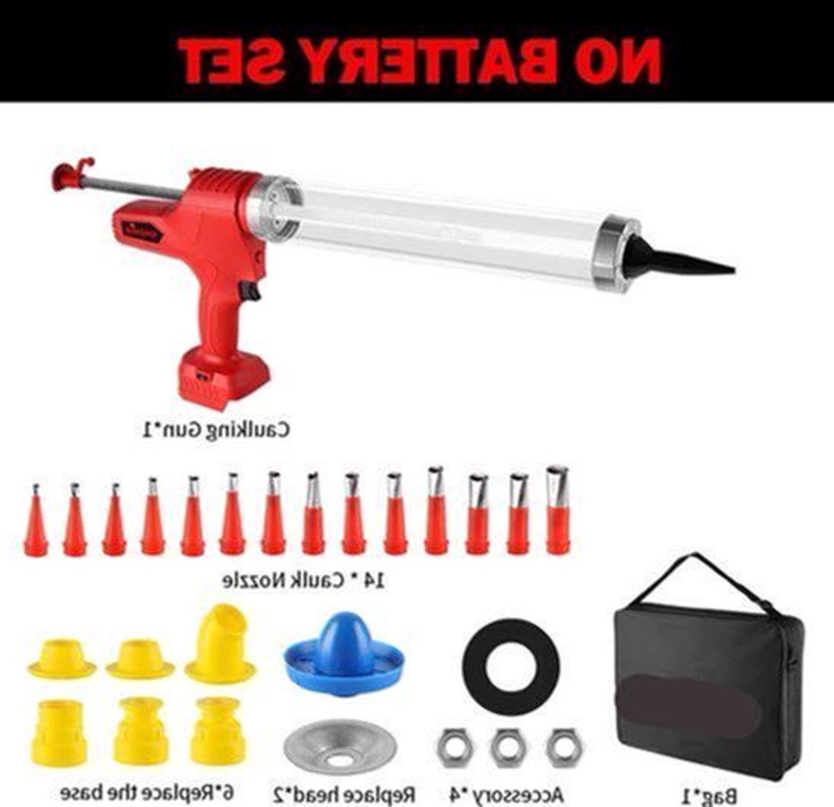 Elektrisch Kitpistool - Accu Kitspuit - Lijmpistool - 6 Snelheden - 18V - Voor Glas - Rubber & Kit - Meerdere Toepassingen - Inclusief 14 Nozzles - Zonder Accu