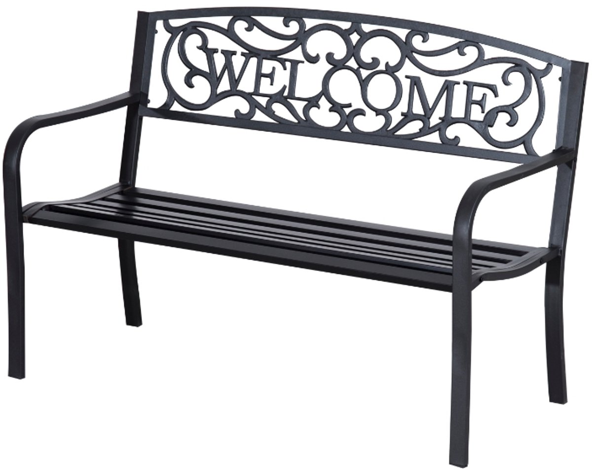 Tuinbank 127x60x87 cm zwart metaal, 2-zitsbank, parkbank, vrijetijdsbank, stevig en duurzaam, praktisch en mooi, gemakkelijk schoon te maken, geschikt voor tuin, terras en balkon