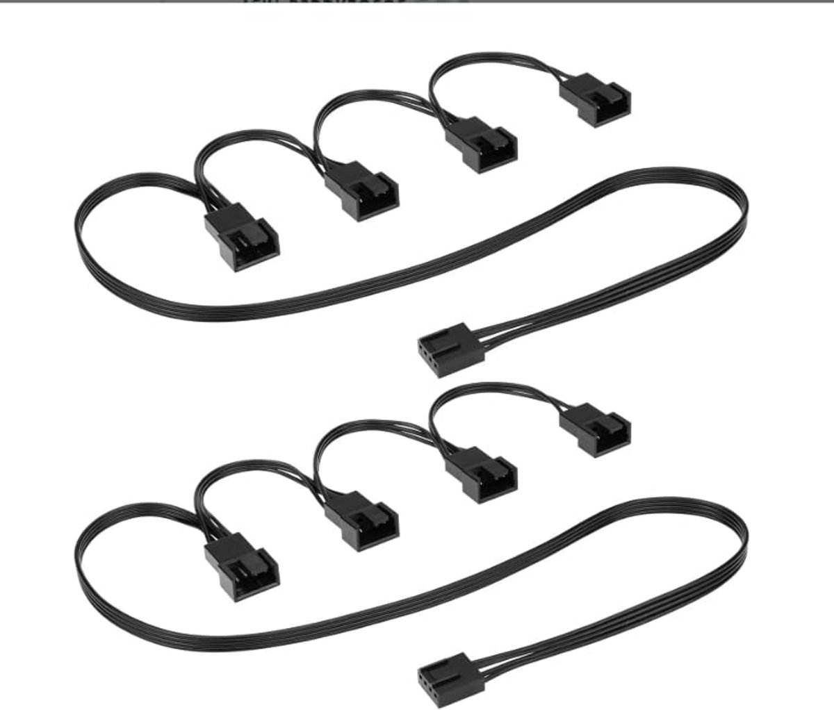 2 stuks PWM-splitterkabel, 1 x 4-pins naar 4 x 4-pins stekker, PWM-splitter, ventilatorsplitter voor CPU, behuizing en moederbord