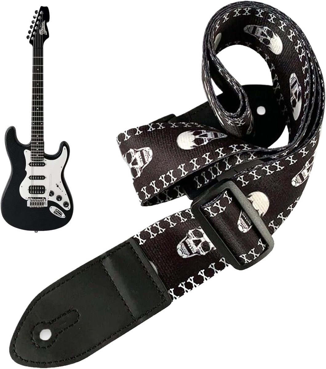 Gitaarriem 82-136 cm, universeel doodskopdesign voor elektrische gitaar, akoestiek en bas, 5 cm breed, ergonomische en stijlvolle armband