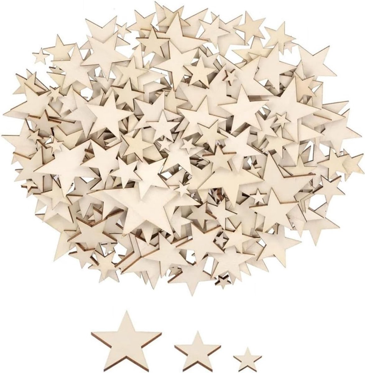 150 decoratieve houten sterren (houtkleur), sterren voor tafeldecoratie, knutselen, sterren voor kerstdecoratie, feest, bruiloft en creatieve projecten