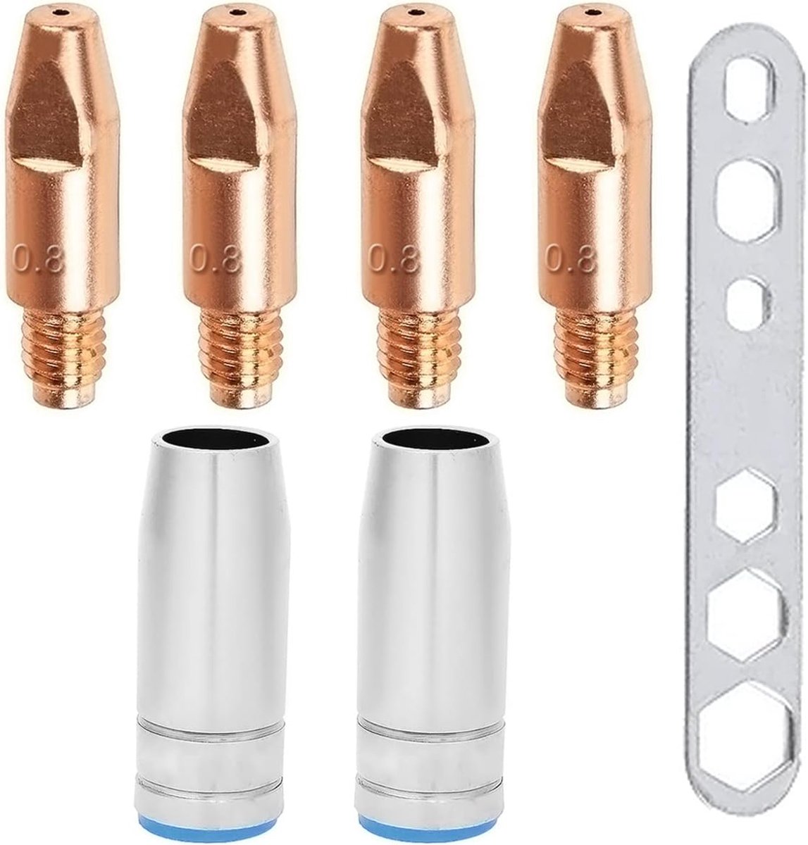 Welding Contact Tips 0.8mm/0.030" M6x28mm for MB25 25AK MIG/MAG Welding Torch Holder Consumables Accessories with Shield cup/Gas Nozzle and wrench (7Pcs)