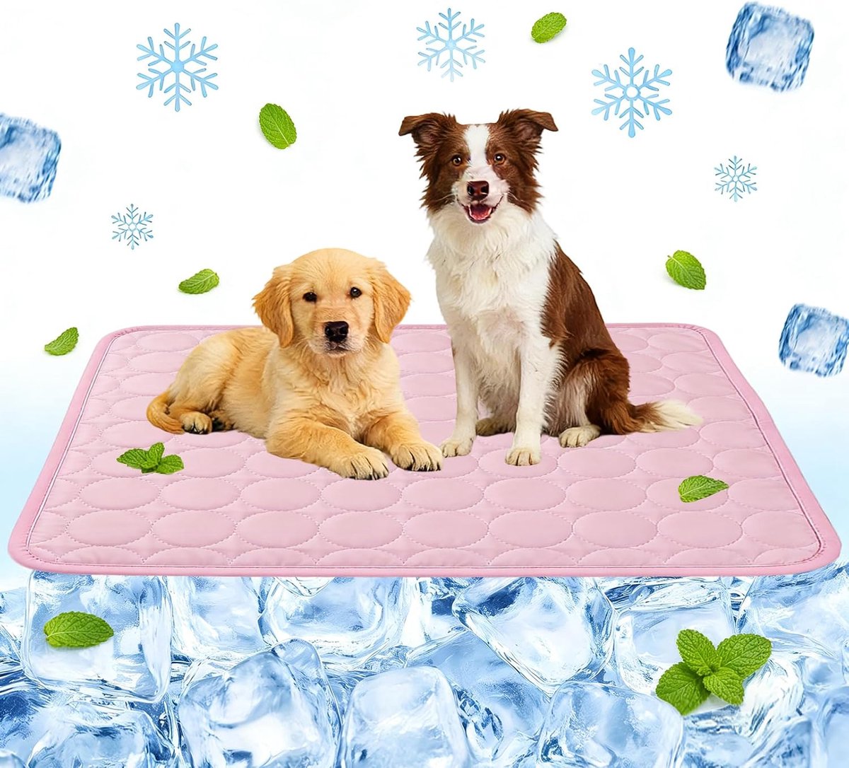 Koelmat voor honden, 100 x 70 cm, zelfkoelende hondenmat, zomerkoelkussen, hondenmat voor thuis, onderweg of in de auto (roze, XL-100 x 70 cm)