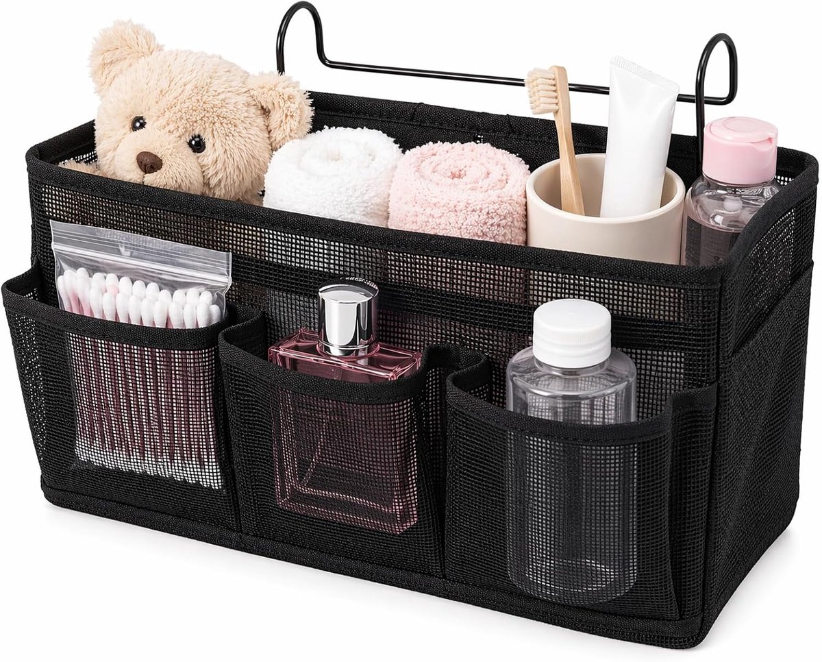 nachtkastje om op te hangen, bedtassen, bedorganizer, opbergtas met 3 vakken, ademende Oxford-stof, bedbox, organizer voor thuis, kantoor, school, slaapzaal, ziekenhuis (zwart)