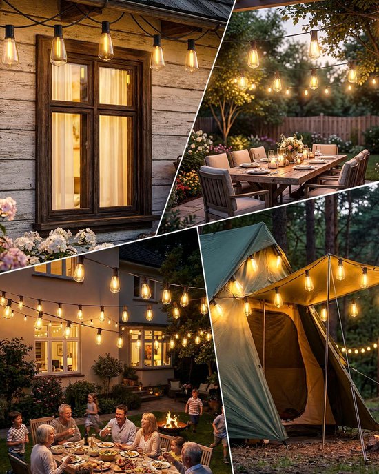 25 E12 ST38 vervangende LED-lampjes op zonne-energie, 2700K warm wit, 1W, DC 12V, onbreekbare en waterdichte lichtslinger op zonne-energie voor feestverlichting, terrassen, tuinen en bruiloften. — afbeelding 5