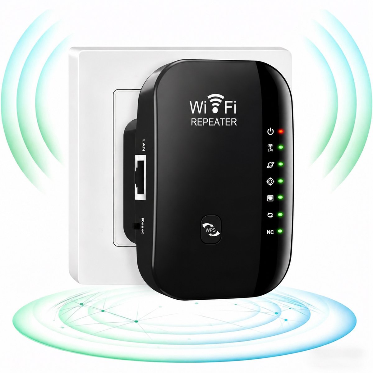 WiFi-versterker - WLAN-repeater tot 5000 sq ft - WiFi-router - 300 Mbps - 2,4 GHz WiFi - met AP-modus & WPS-knop - met Ethernet-poort - geschikt voor alle apparaten