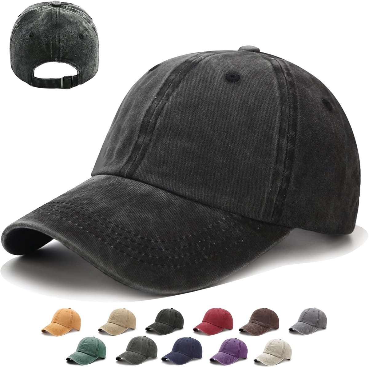 Baseballpet voor dames en heren, 1/2 stuks, eenheidsmaat, metalen sluiting, verstelbaar, 14 kleuren, vintage baseballcap, retro schildmuts, uv-bescherming, outdoor, reizen, vissen