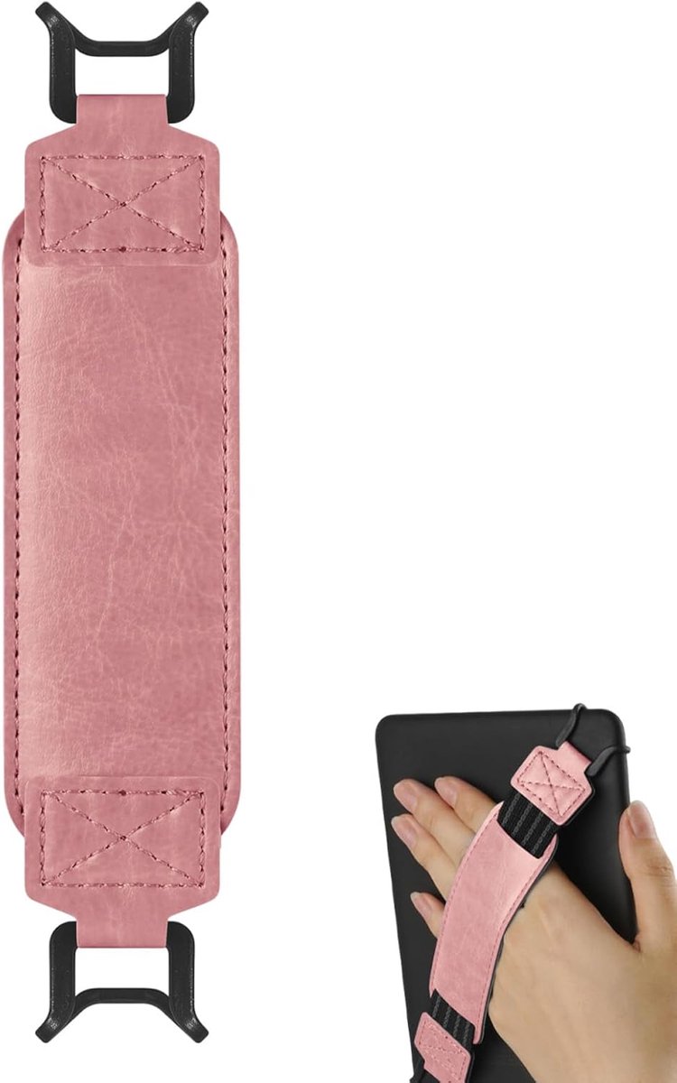 Zachte handriem voor 6-7 inch e-reader, roze zachte handlus, tablet vingerhouder, zeer elastisch, veelzijdig, elastische bevestigingsband, handriem, compatibel met e-book van 15-17 cm