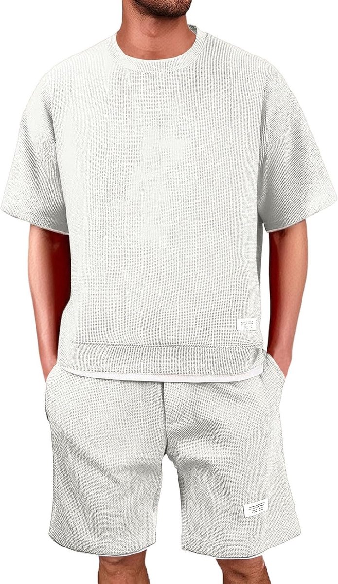 Generisch 2 Teiler Herren Sommer, Outfit Herren Waffle Sportanzug T-Shirt Und Shorts Set Trainingsanzug Jogginganzug Kurz Zweiteiler Freizeitanzug Sport Kleidung Männer Große Größe S-4XL