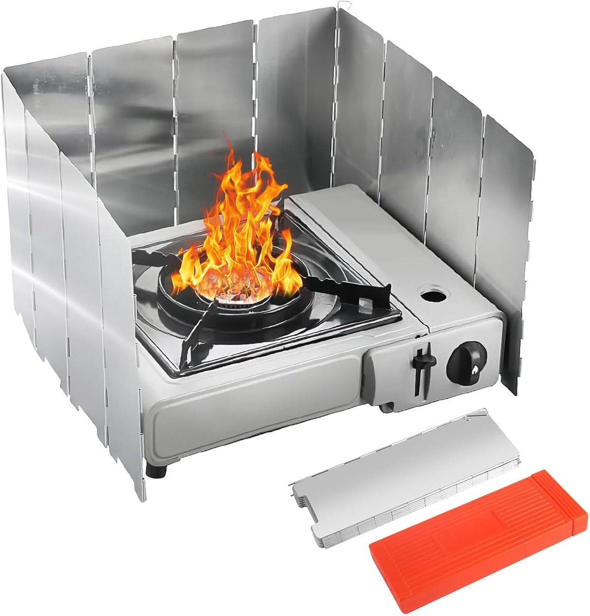 Windscherm voor gasfornuis, windbescherming, campingkooktoestel, windbescherming, camping, gasfornuis, windbescherming, met elegante verpakking, voor outdoor, grill, outdoor, oven, gasfornuis