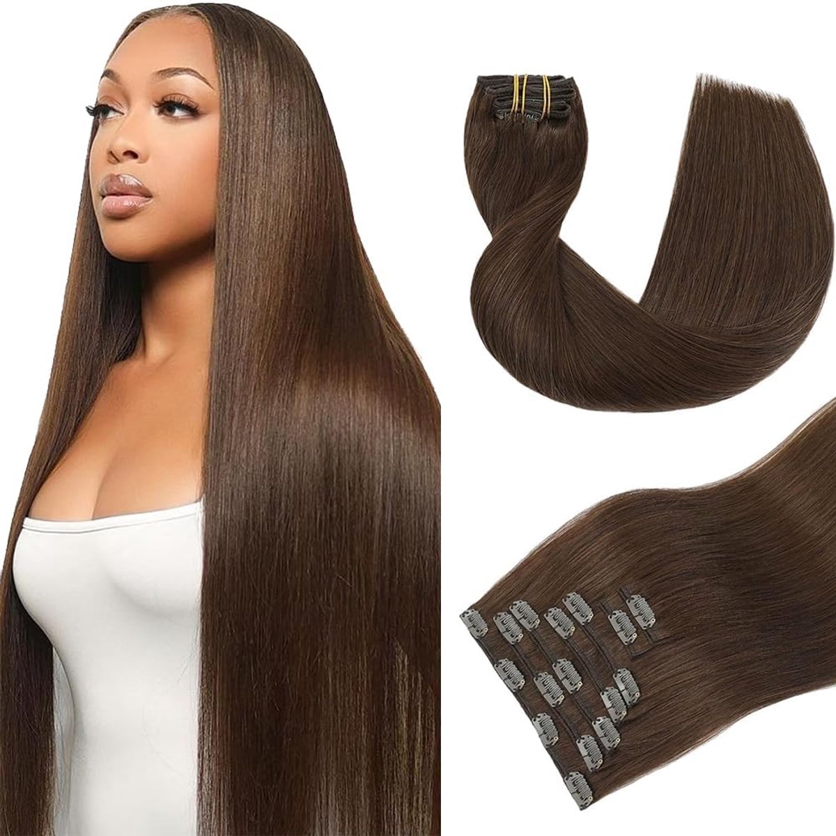 Clip In Erweiterungen Echthaar Perücke Damen Human Hair Extensions #4 Chocolate Brown Menschliches Haar Bundles With Minimal Shedding For Women 22 Inch
