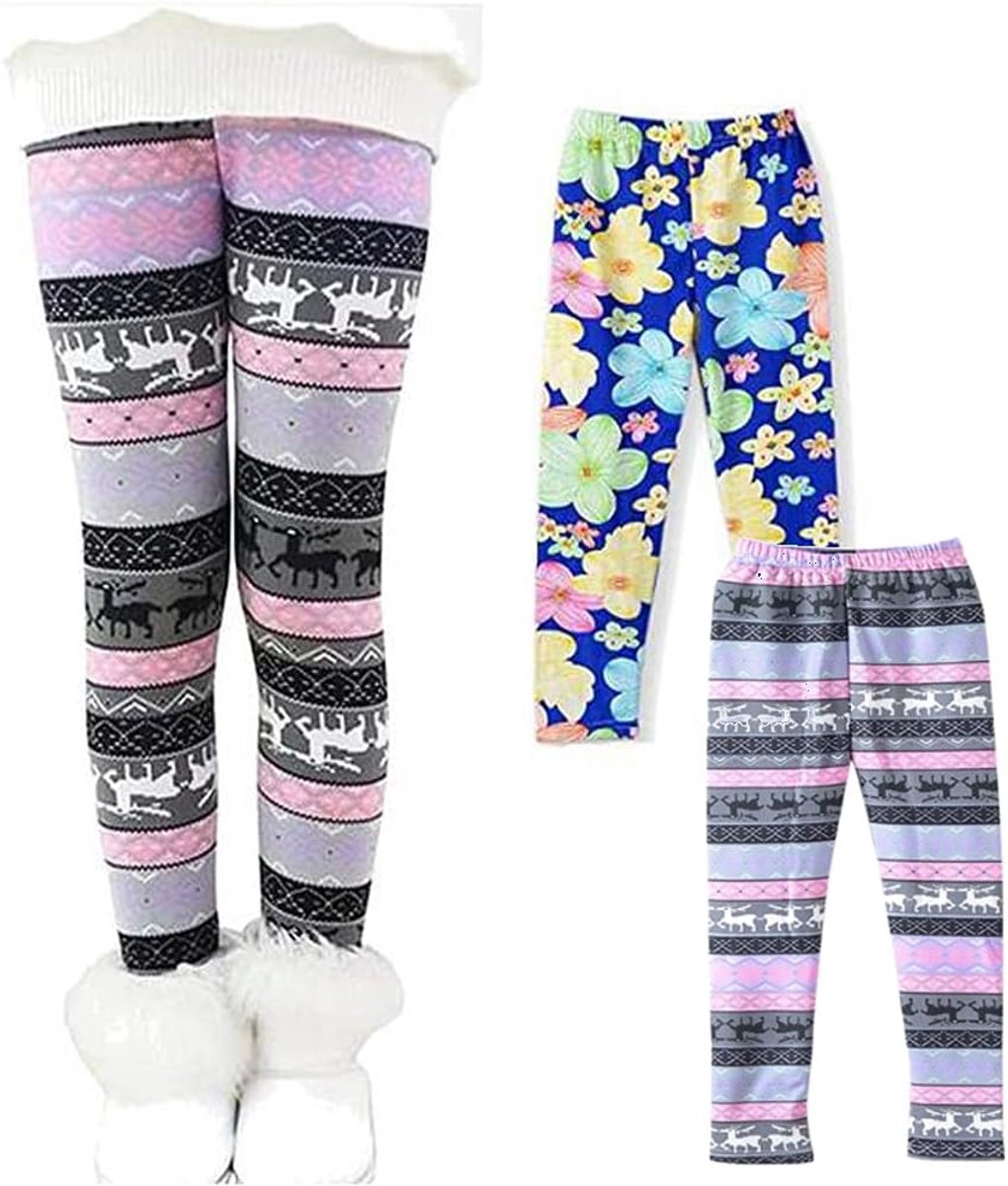 2 stuks broeken kinderen meisjes winter dikke warme lange broek bloemenpatroon print verdikt fluweel plus fluwelen leggings broeken