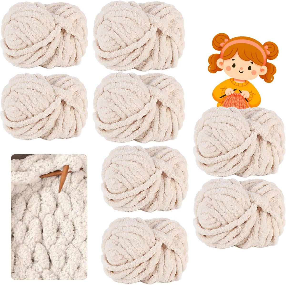 Dik garen, 2000 g (250 g x 8), ca. 216 m, chunky garen voor haken/handbreien, XXL zachte wol voor het haken van dekens, sjaals, mutsen, dekens, sierkussens
