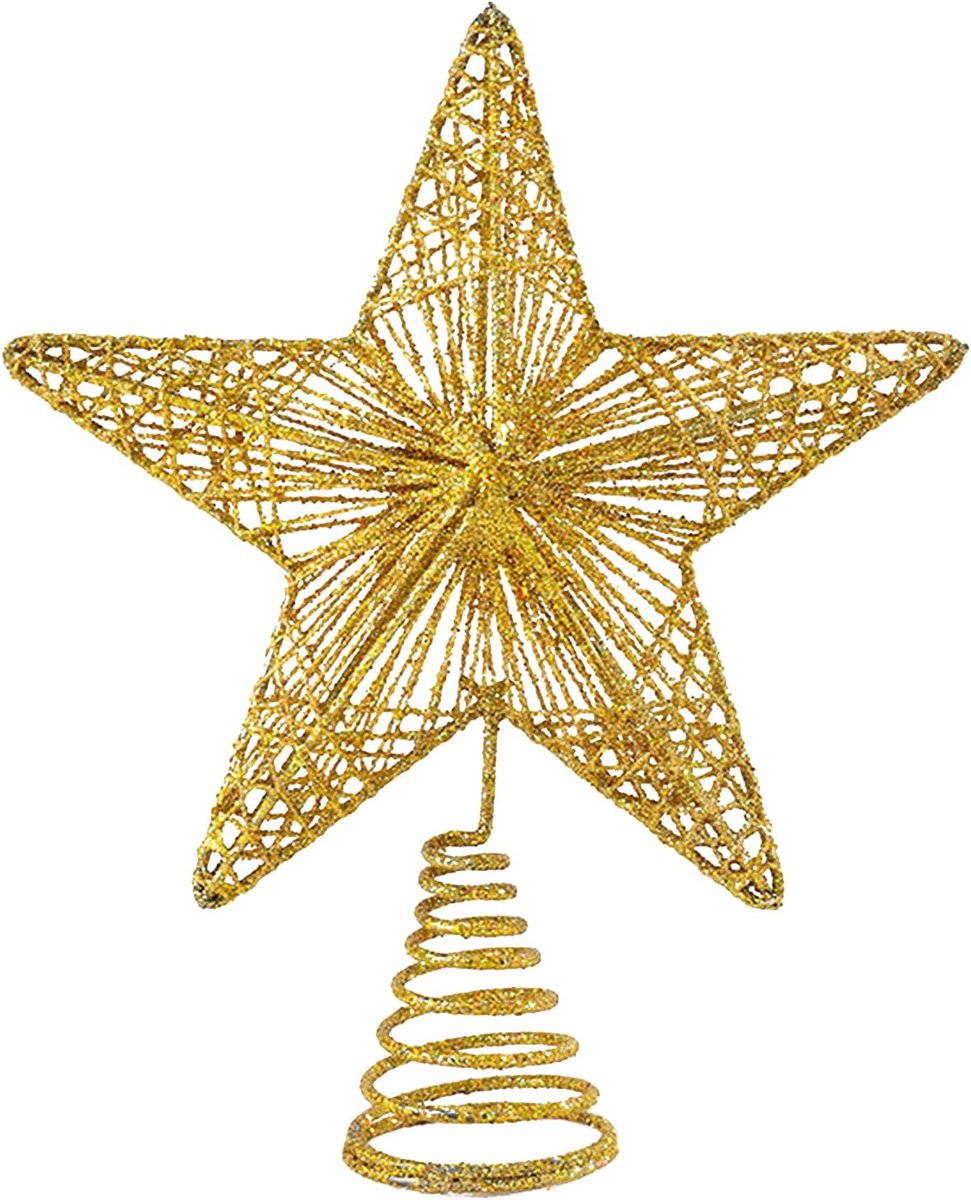 Glitter Ster Boom Decoratie Metalen Draad Boomtop Ster Kerstboom Gouden Ster voor Kerstboom Ornament Thuis Winkelcentrum Feest Feestelijke Vakantie Seizoensgebonden Decor,20x22,9