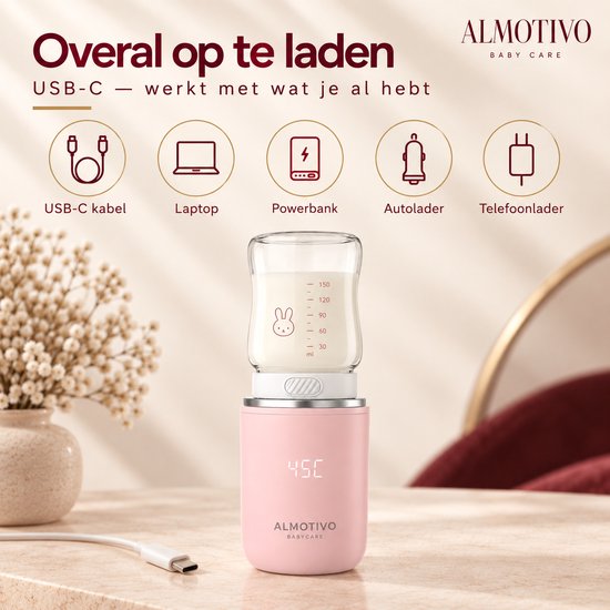 Almotivo Flessenwarmer Onderweg - Draadloos, 13.200mAh, 5 Min, Volledig Gecertificeerd, Veiligste Keuze Voor Je Baby — afbeelding 3