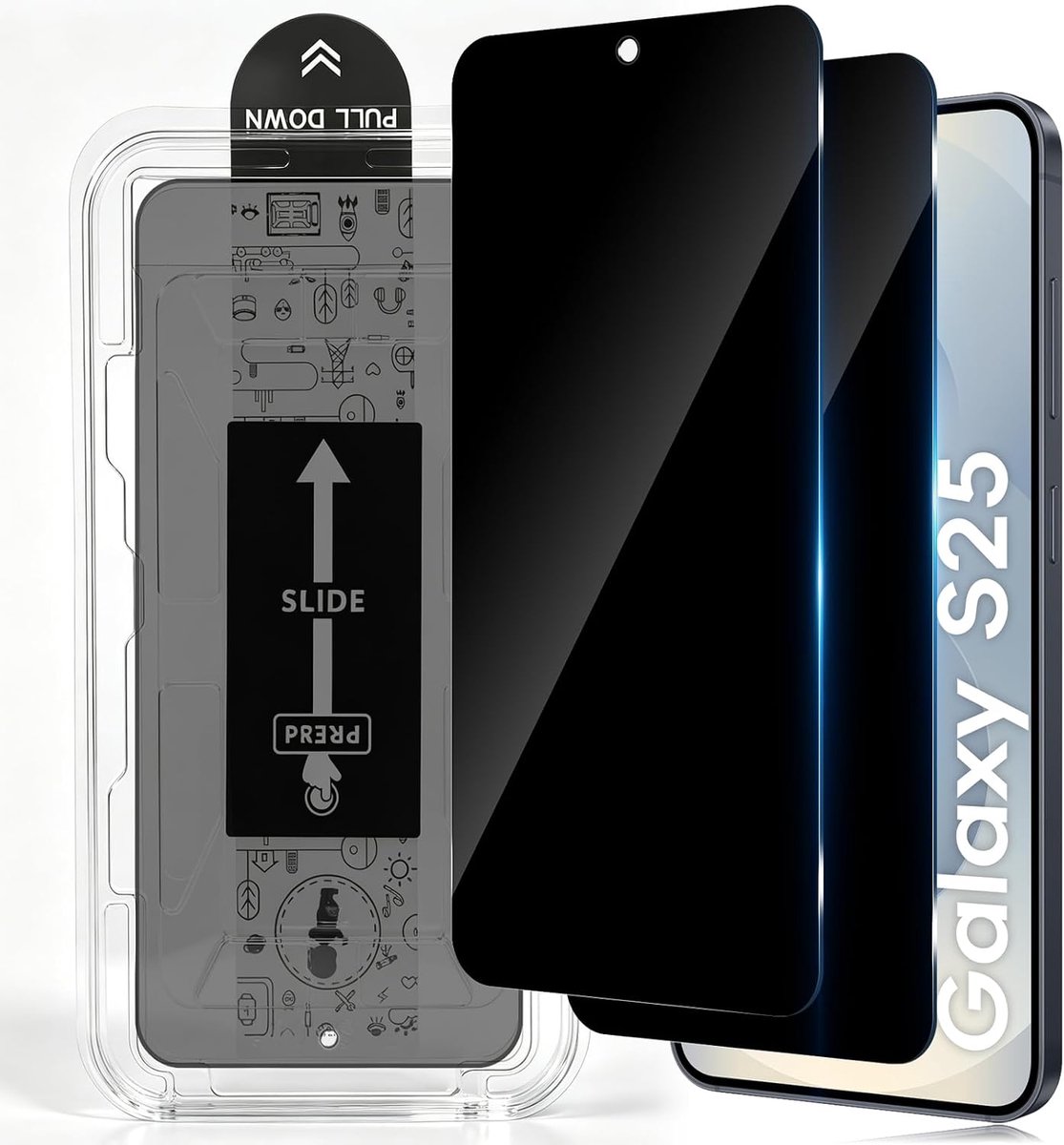 2 stuks Antispy Screen Protector voor Samsung Galaxy S25 5G Privacy, Guard 9H Filter Glas, Volledige Film gehard glas onbreekbaar, anti-verblinding