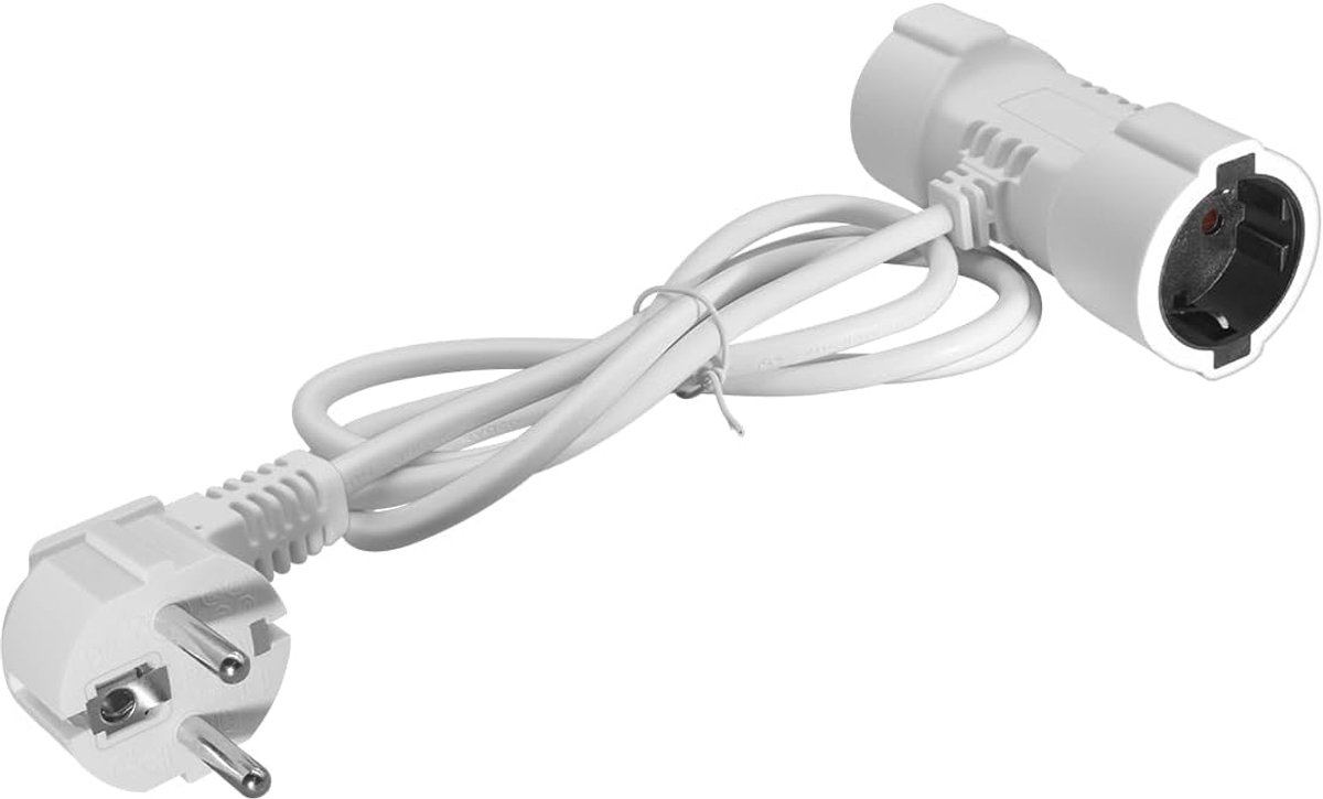 Stroomkabel, Europese Schuko 1-op-2 stopcontactverdeler verlengkabel, T-vormig 1-op-2 stroomkabel met Euro-Schuko-stekker op 2X Schuko-dozen Y-verdeler (wit, 1,5m/5ft)