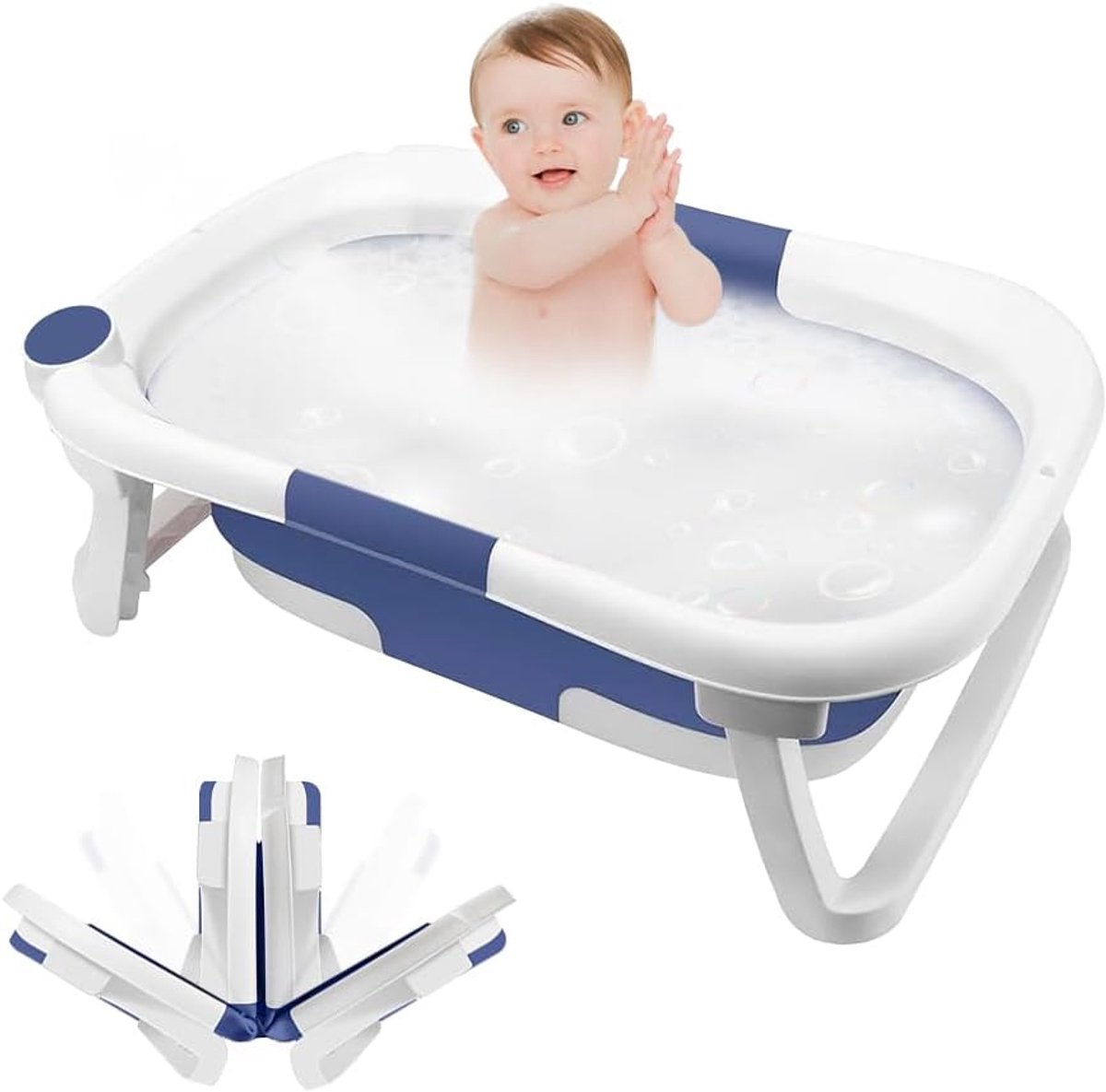 Babybadkuip, opvouwbare babybadkuip, opvouwbare babykuip, antislip, compacte badkuip voor pasgeborenen (A-63 x 43 x 20 cm, blauw)