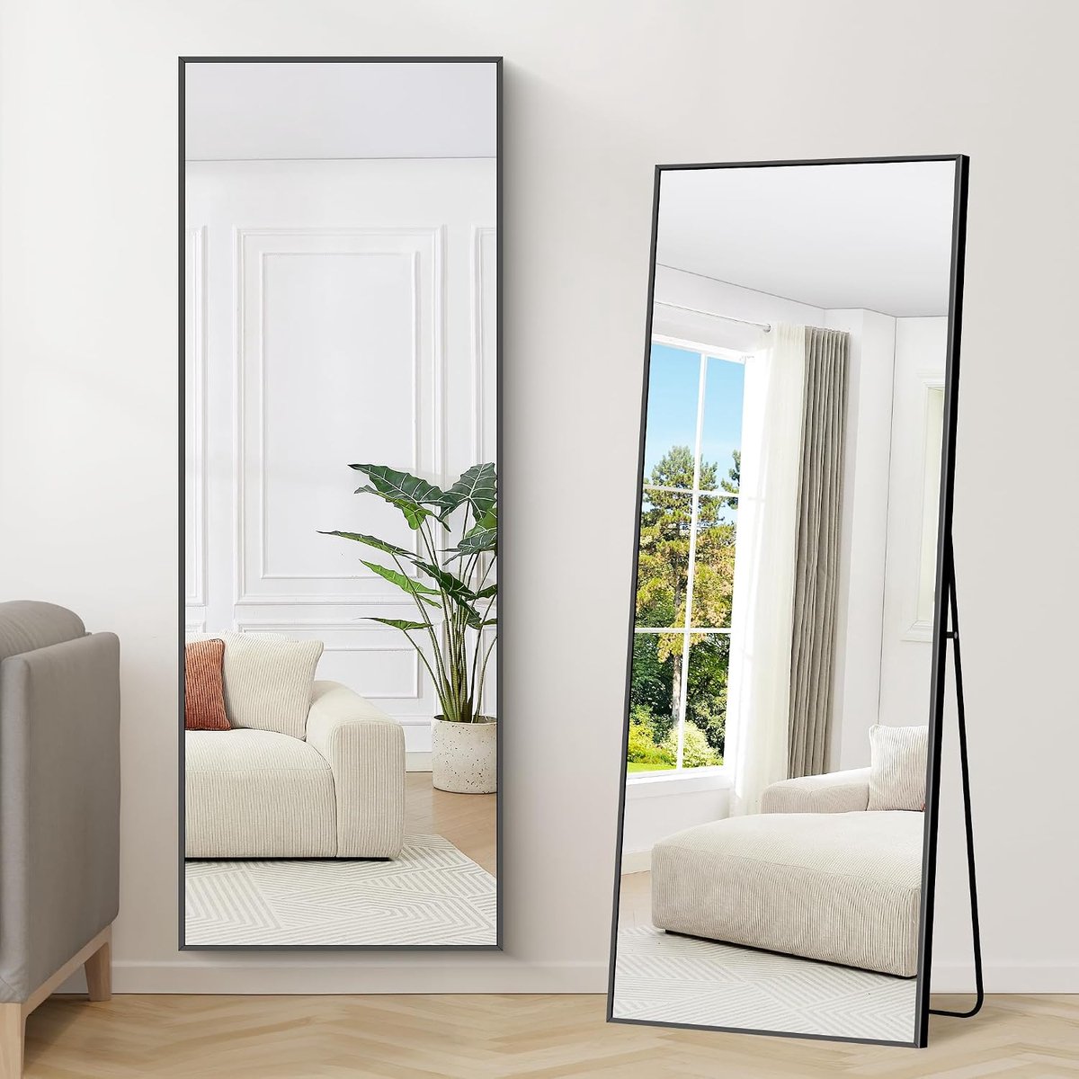 Home Vloerspiegel, 165 x 60 cm, wandspiegel, grote full-body spiegel met aluminium frame, voor woonkamer, slaapkamer (zwart)