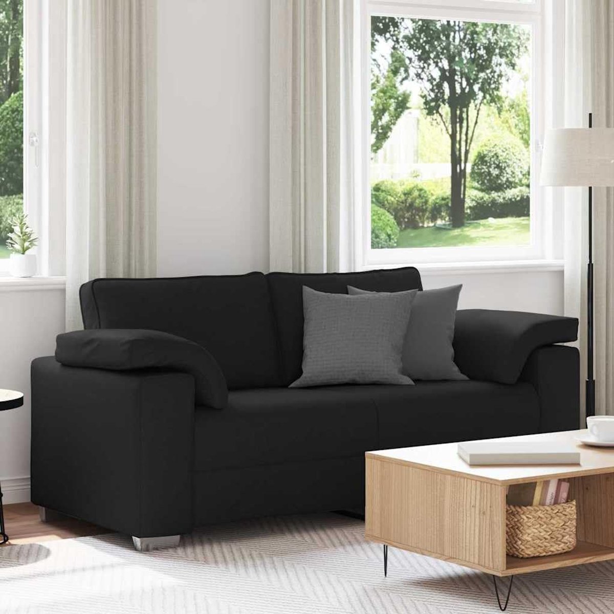 Stoffen bank 140 cm zwart met brede armleuningen voor de woonkamer, ademend design en duurzaam comfort, elegante vorm en zachte bekleding
