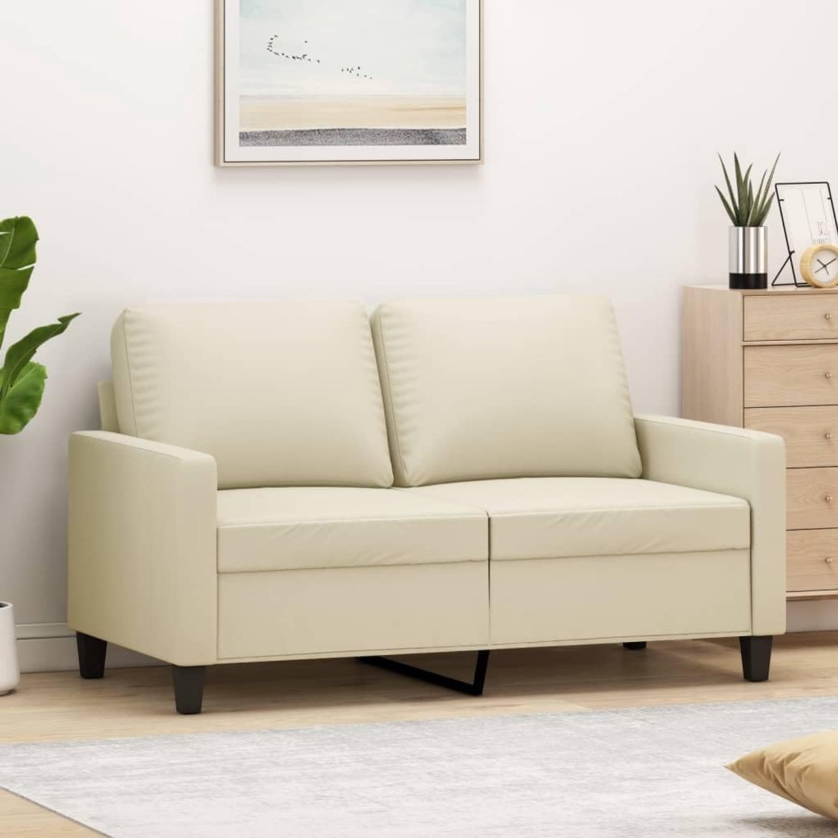 2-zitsbank, crème, 120 cm, 2-zitsbank, moderne 2-zitsbank, gestoffeerde bank, slaapbank voor woonkamer, kantoor, bank, van kunstleer