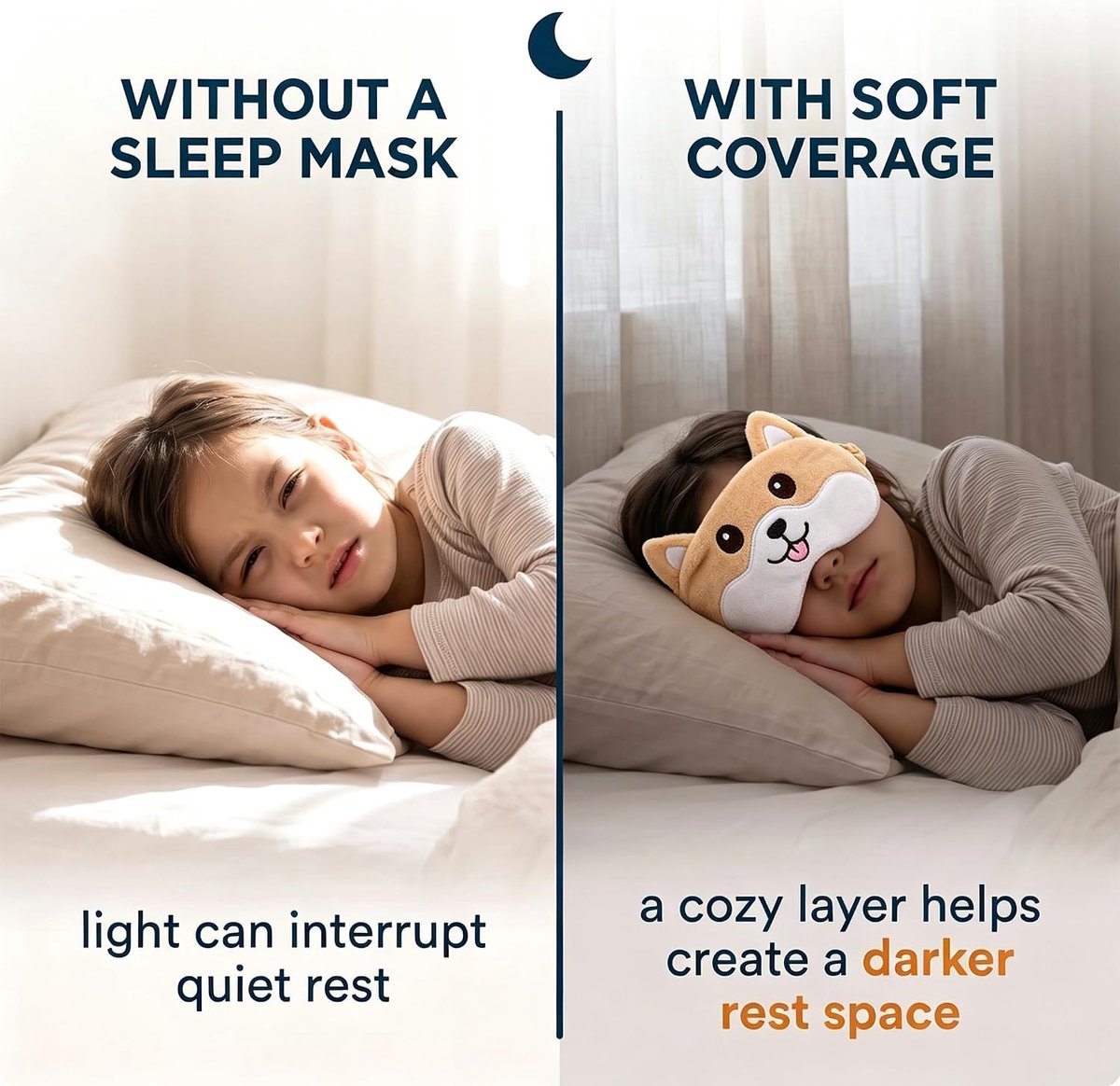 Nachtmasker voor kinderen, schattig, motief Shiba Inu, oogmasker om te slapen, zacht en ademend, ondoorzichtig, slaapmasker voor meisjes en jongens, ideaal voor reizen, dutjes en thuis (19 x 12