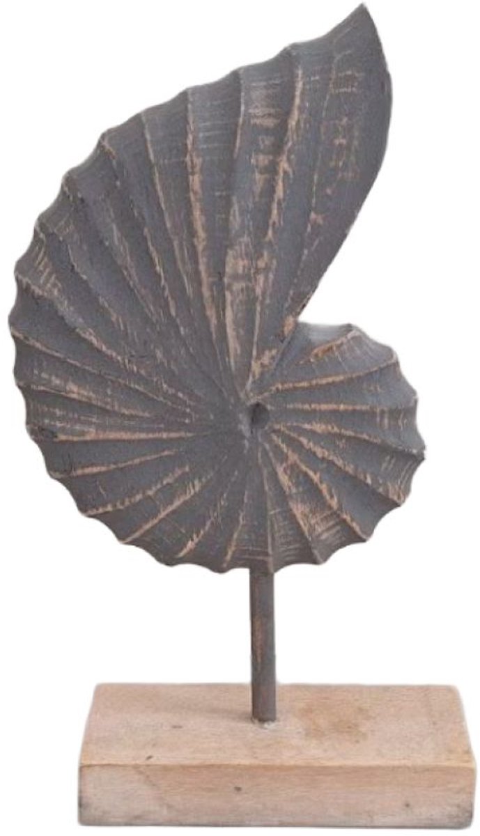 Houten ornament van schelp op voetstuk - staand - Maat M - 38x20 cm - antique grey - Woodart