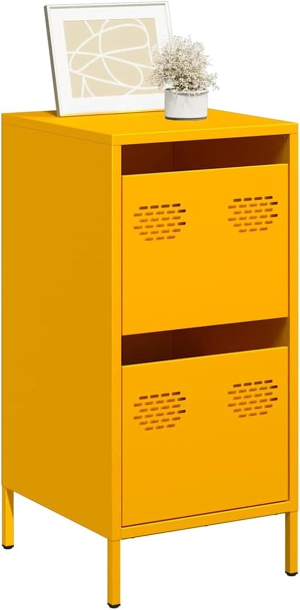 Dressoir mosterdgeel 35 x 39 x 73,5 cm koudgewalst staal, buffetkast gangkast commode opbergkast voor woonkamer eetkamer hal 851397