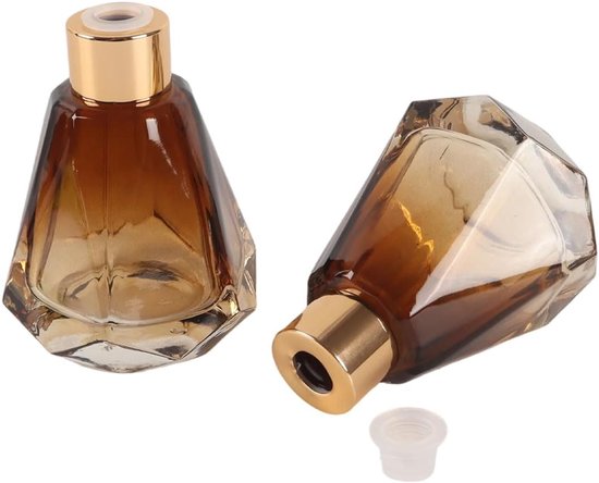 2 stuks 60 ml parfumflesjes van bruin glas met kleurverloop, gouden dop en diamantvormige voet, navulbare lege parfumflesjes voor op reis en cosmetische verpakkingen (8,8 cm hoog, 6,4 cm breed) — afbeelding 3