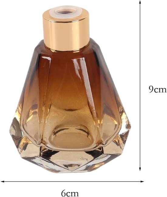 2 stuks 60 ml parfumflesjes van bruin glas met kleurverloop, gouden dop en diamantvormige voet, navulbare lege parfumflesjes voor op reis en cosmetische verpakkingen (8,8 cm hoog, 6,4 cm breed) — afbeelding 5